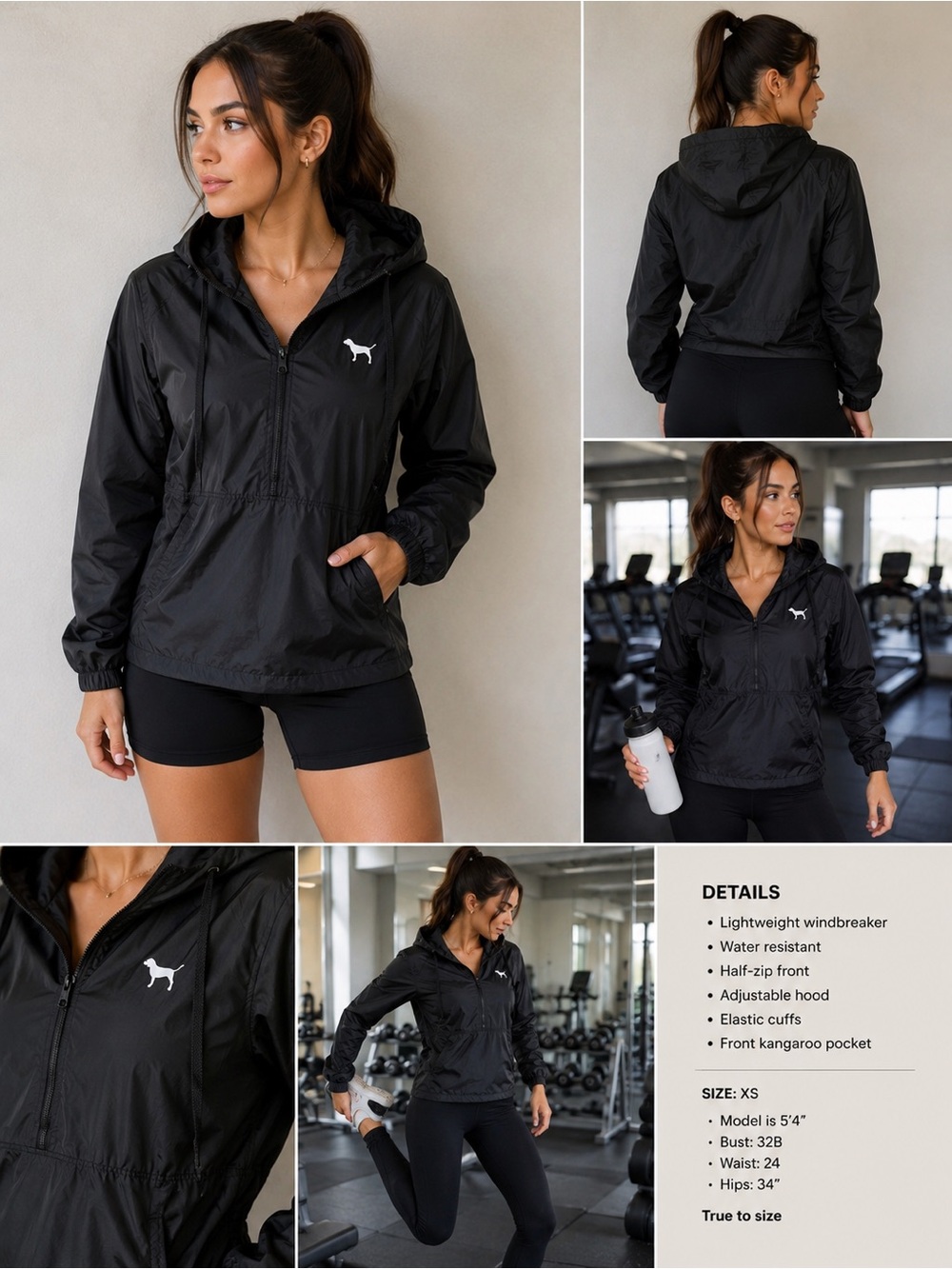 Pink Victoria's Secret black quarter zip pullover windbreaker size xs